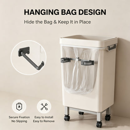 Smart Motion Sensor Trash Can 16L with Rolling Wheels & No Bend Design