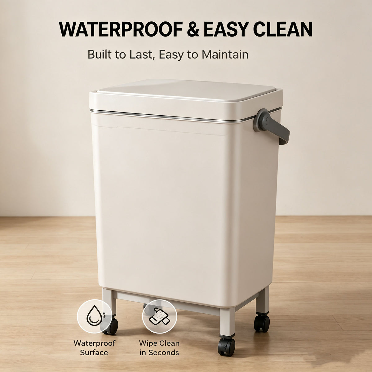 Smart Motion Sensor Trash Can 16L with Rolling Wheels & No Bend Design