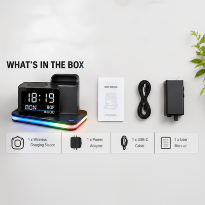 7 In 1 Wireless Charging Station, 15W, Clock, Night Light