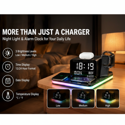7 In 1 Wireless Charging Station, 15W, Clock, Night Light