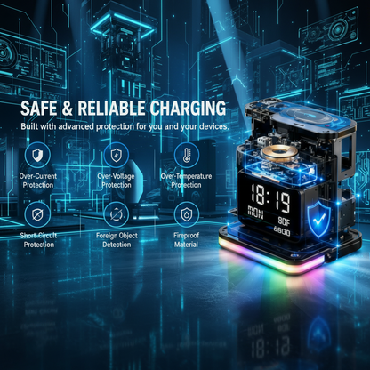 7 In 1 Wireless Charging Station, 15W, Clock, Night Light