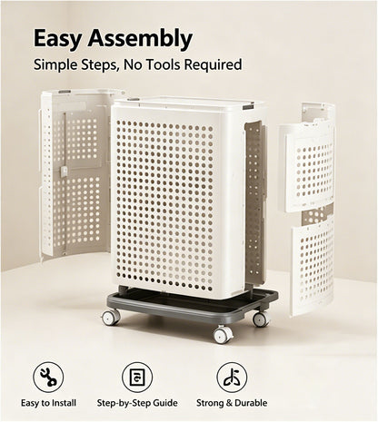 Rolling Laundry Basket with Lid, Large Capacity, 360° Wheels
