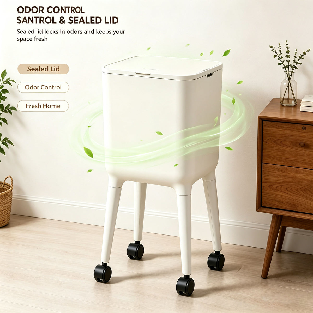 16L Smart Motion Sensor Trash Can | Rolling Hands Free Bin for Kitchen