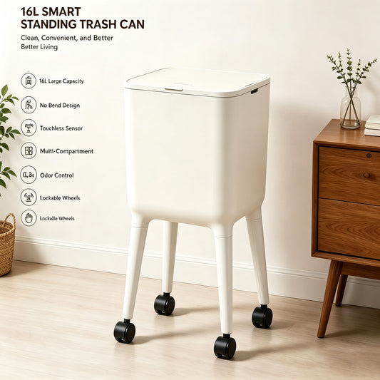 16L Smart Motion Sensor Trash Can | Rolling Hands Free Bin for Kitchen