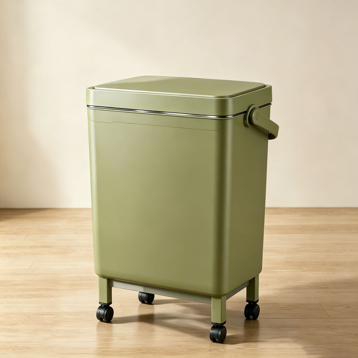 Smart Motion Sensor Trash Can 16L with Rolling Wheels & No Bend Design