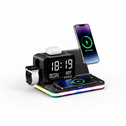 7 In 1 Wireless Charging Station, 15W, Clock, Night Light