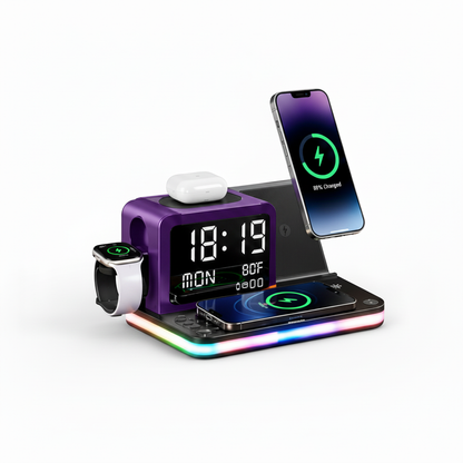 7 In 1 Wireless Charging Station, 15W, Clock, Night Light