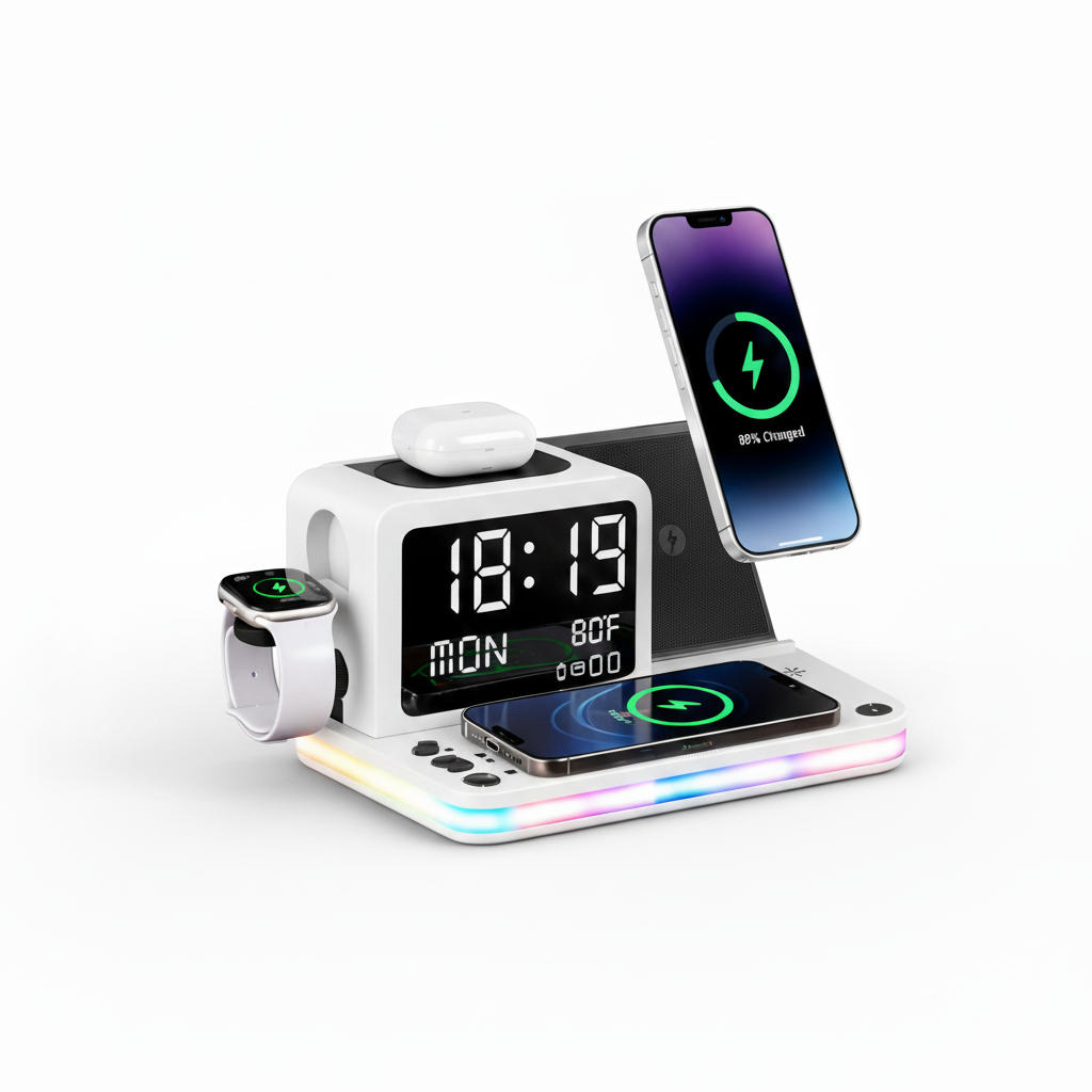 7 In 1 Wireless Charging Station, 15W, Clock, Night Light