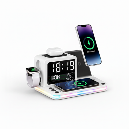 7 In 1 Wireless Charging Station, 15W, Clock, Night Light